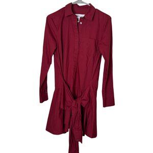 Derek Lam 10 Crosby Burgundy Cotton Shirt Dress Sz 4 • Tie Waist • Long Sleeve